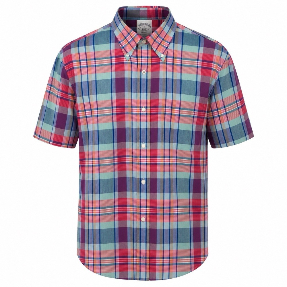 Brooks Brothers Shirt Mens Large Multi Plaid Short Sleeve Button Down Regent Fit
